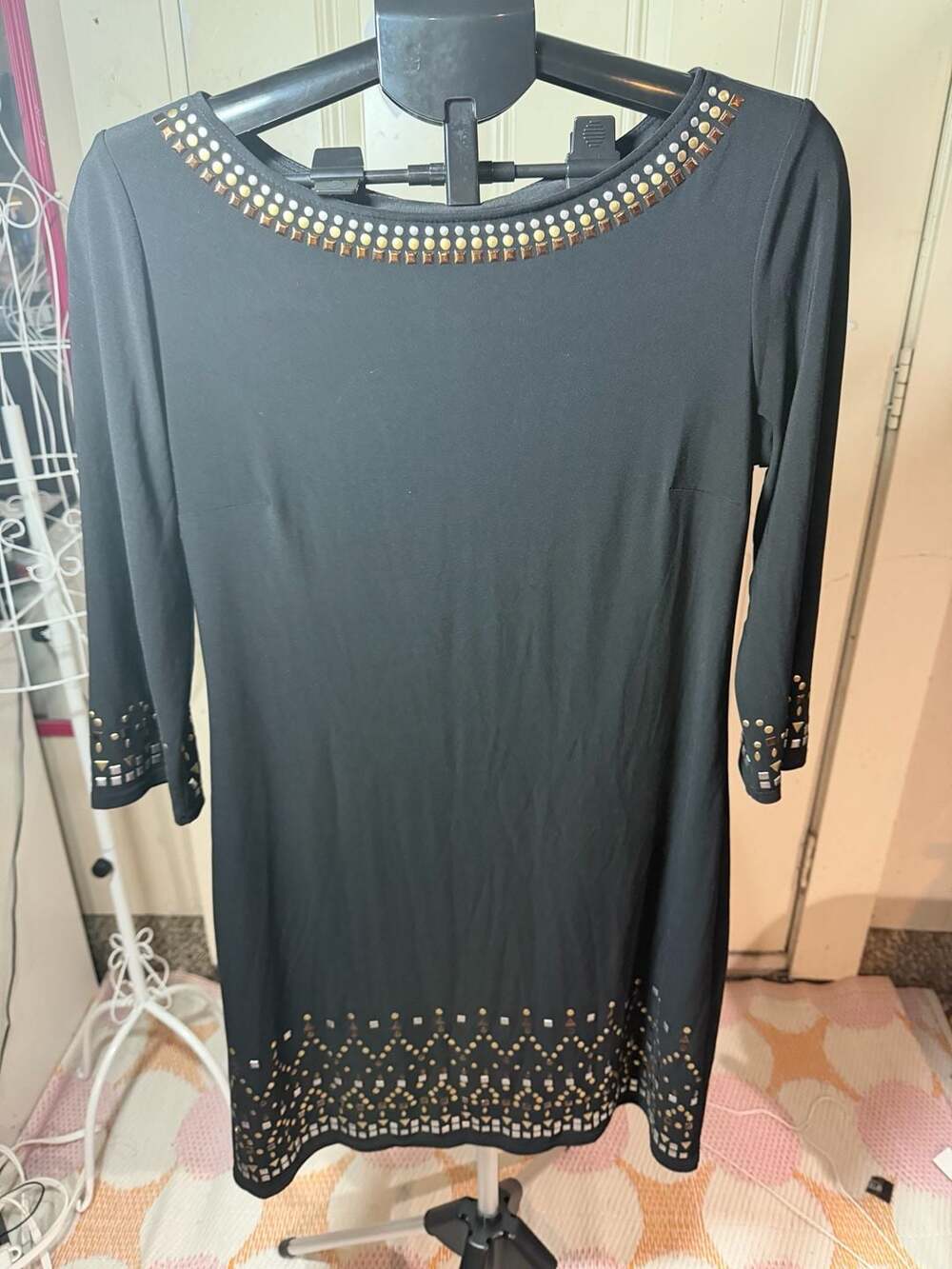 Joseph Ribkoff Black 3/4 Sleeve Studded Shift Dress Size 12